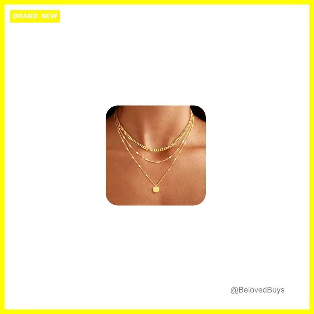 14K Gold Plated Layered Necklace Set, Adjustable Chains, Trendy Jewelry
